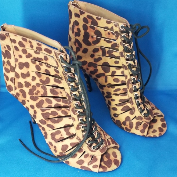 Anne Michelle Leopard Print Lace Up Heels - Picture 8 of 8